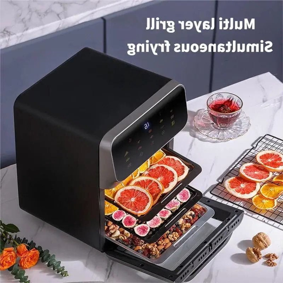 Airfryer - 12L – Heteluchtfriteuse - 1350W – 240V - Olievrij Frituren – 360° Hete Lucht Circulatie – Touchscreen – Automatische Uitschakeling - Meerdere Kookfuncties - Zwart
