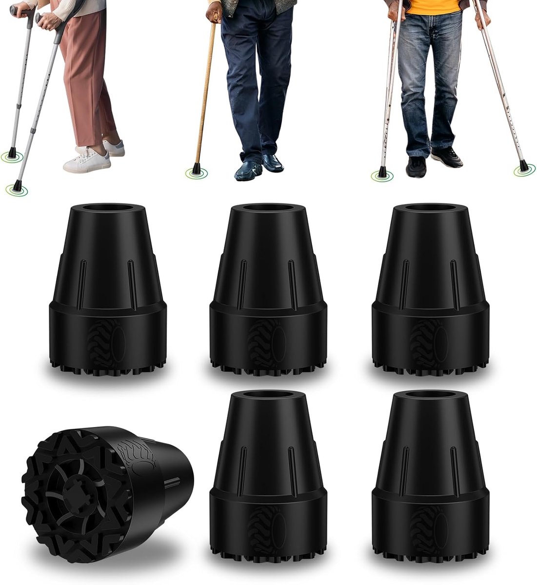 Rubberen Doppen - Vervangingspunten Stokken - Veilig Lopen - Metalen Inlays - 22 mm - Zwart