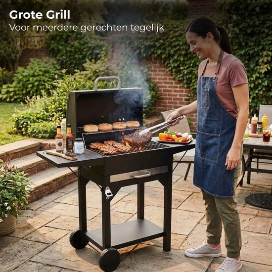 Lomera Houtskool BBQ - BBQ op Wielen - Houtskool BBQ op Wielen - Houtskool BBQ met Deksel - Zwarte Houtskool BBQ van Merkloos — afbeelding 5