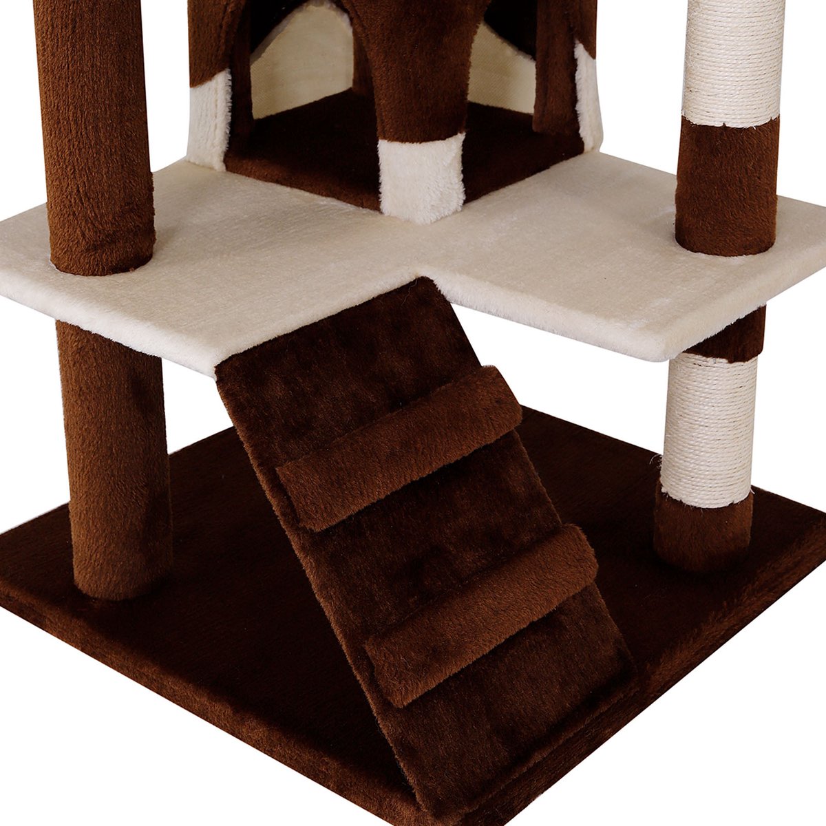 lionto Kattenkrabpaal 130 cm groot, met trap, grot & speelballen, bruin/beige thumbnail 4