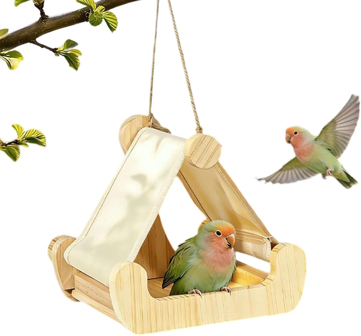 Houten Vogelbed - Vogelkooi Accessoires - Comfort en Rust - Met Ladeplank - 18x18x17 cm