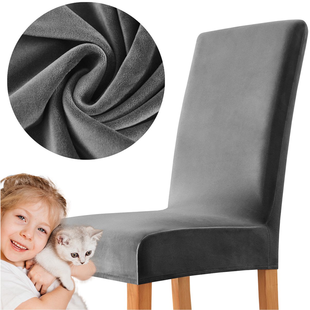 Meble odNowa - Velours Stoelhoes - Grijs - Elastisch - Dik