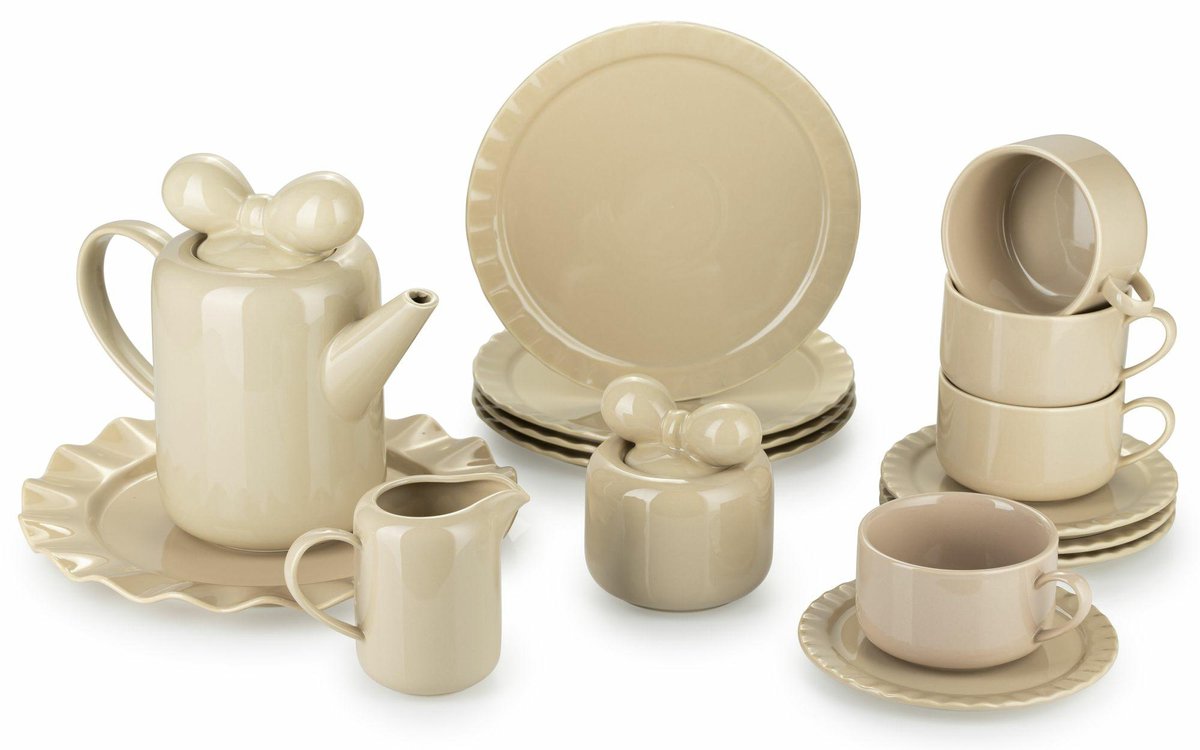 HowHomely Sofia - Koffieservies - 12-delig - Beige - Elegante Stijl - Met Kokardmotief