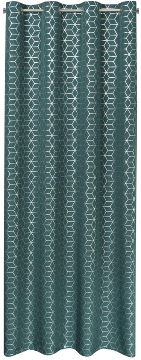 Eurofirany - Oxford Gordijn - 140x250 cm - Ciemnoturkusowy - Geometrisch Zilver Design