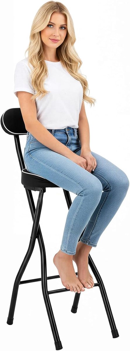 Barkrukken Set - Hoge Stoelen - Thuis Kantoor - Inklapbaar Gevoerd - 65 cm Zithoogte - Zwart
