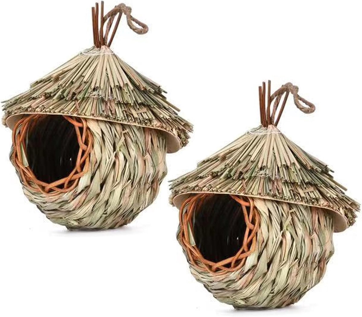 Vogelhuisjes Vinkennest - Kolibrienest Hangend - Tuindecoratie Vogels - Natuurlijk Geweven Stro - 15 x 19 cm - Natuurlijk