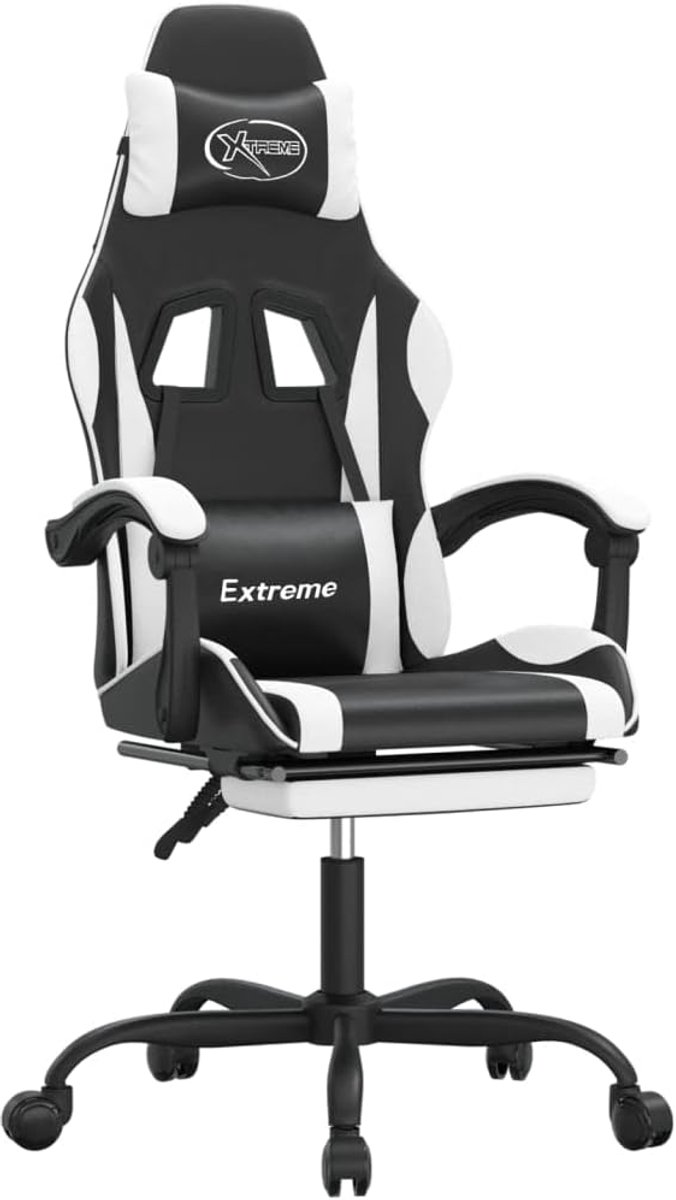 Gamingstoel met voetensteun - Comfortabele stoel - Langdurig gamen - Ingebouwde voetensteun - Zwart wit — afbeelding 5