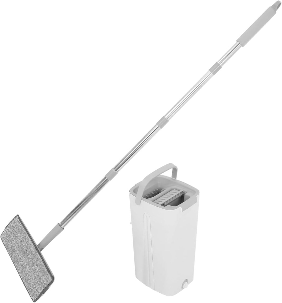 Vlakke Dweil Set - Platte Mop - Vloeren Reinigen - Met Ingebouwde Wringer - 131 x 328 cm - Wit