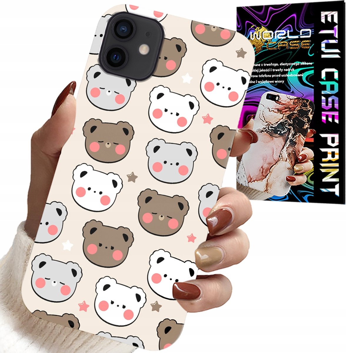 HOESJE VOOR IPHONE 12 MINI - TEDDYBEERPATROON VOOR DE ALLERJIGSTE + GLAS