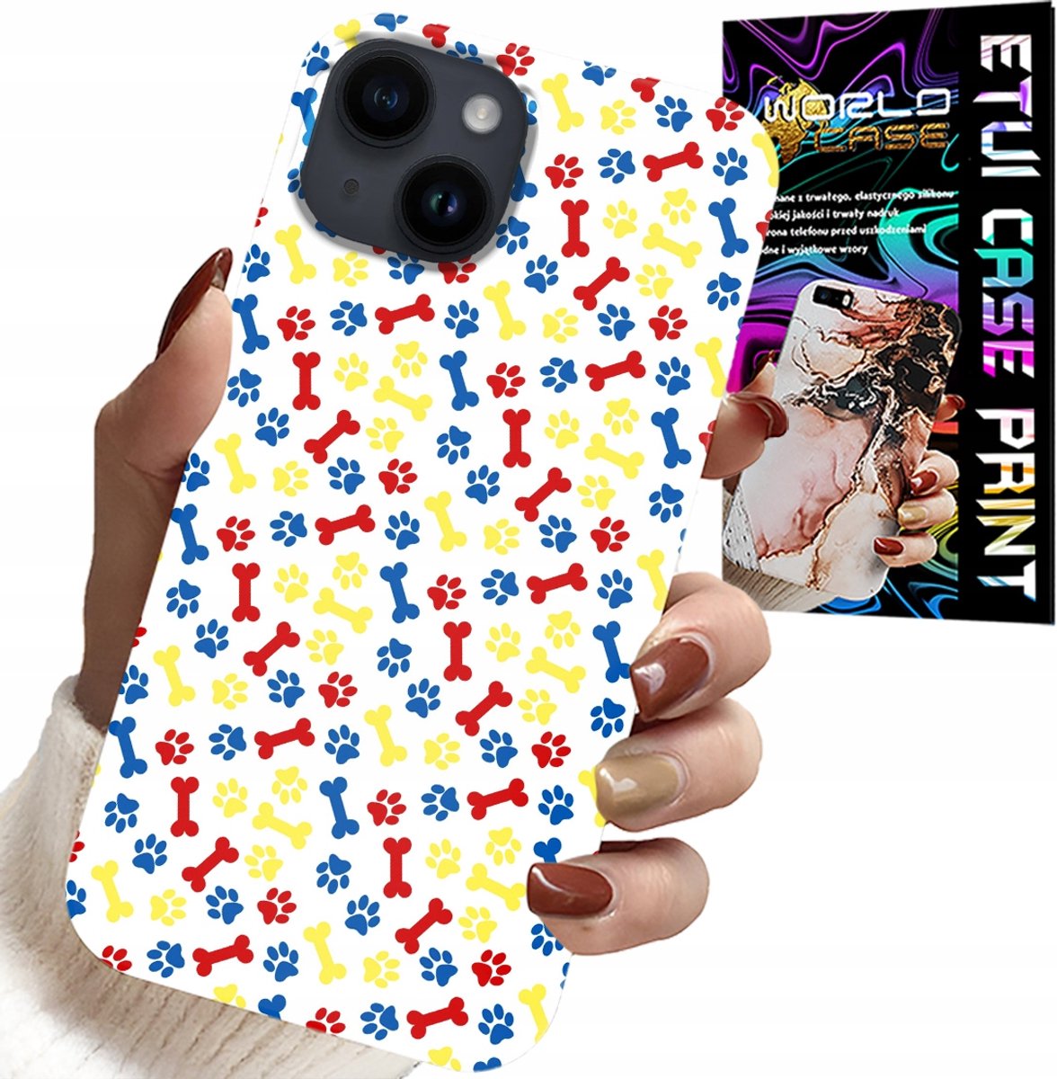 HOESJE VOOR IPHONE 14 PLUS - PAWS BONES DOG PATROL CARTOONS + GLAS