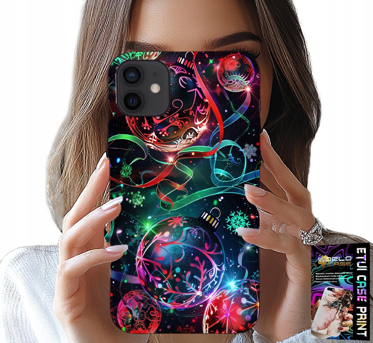 HOESJE VOOR IPHONE 13 MINI - KERSTBALLEN, KERSTBOOM, HOESJE + FOLIE