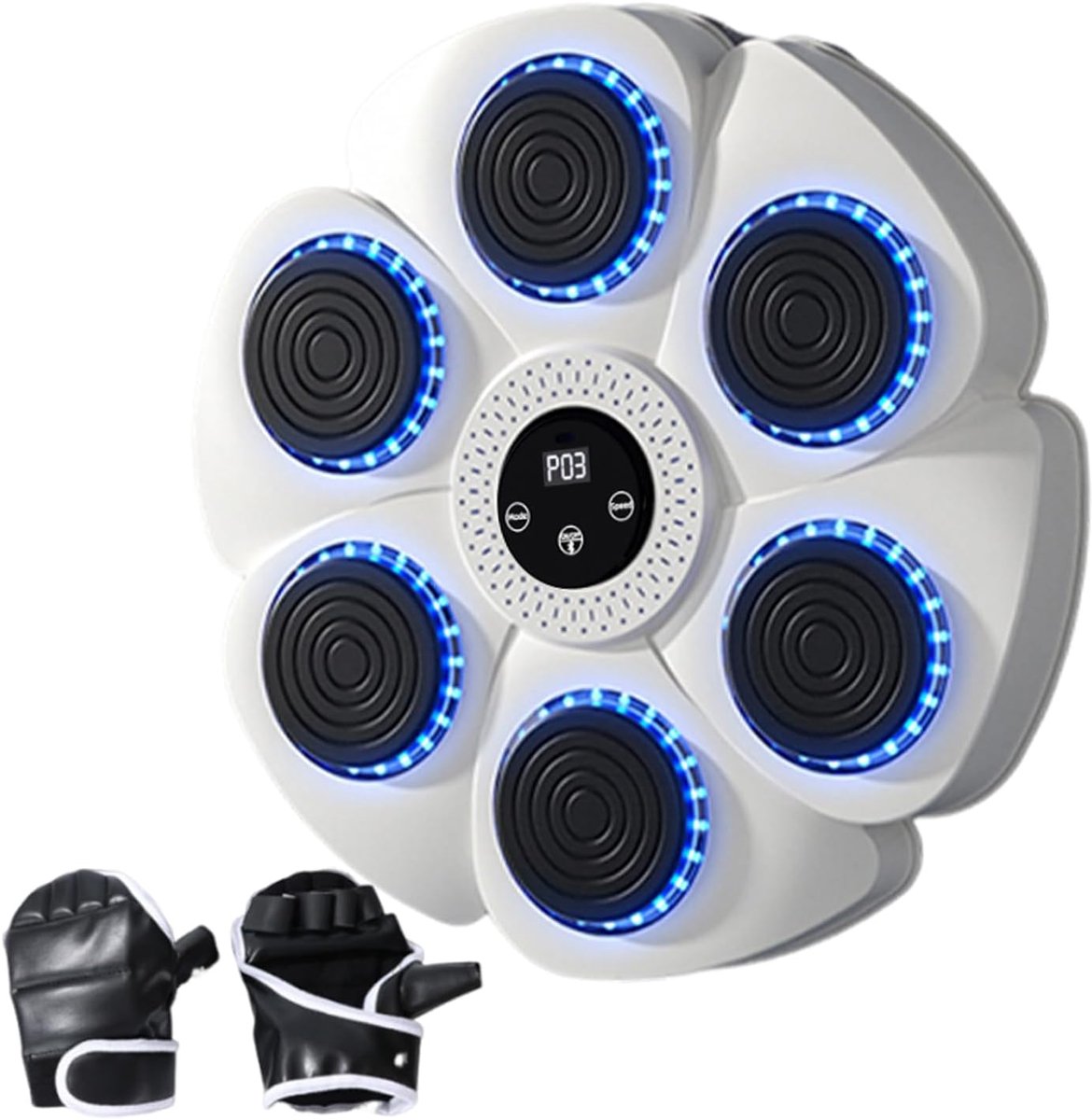 Muziek Boksmachine - Boksmuur Trainer - Thuis Fitness - 9 Modi Instelbaar - 40cm Diameter - Wit