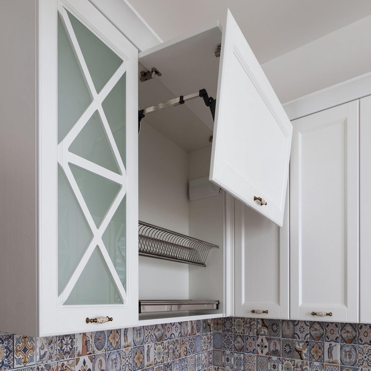Klepbeslag Set - Kastdeur Mechanisme - Keuken Kast Deuren - Gedeeld Front Ontwerp - 700-900 mm Hoogte - Lichtgrijs