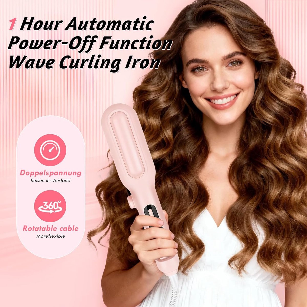 Elodame Krul Styler Watergolf Roze met Negatieve Ionen - afbeelding 3