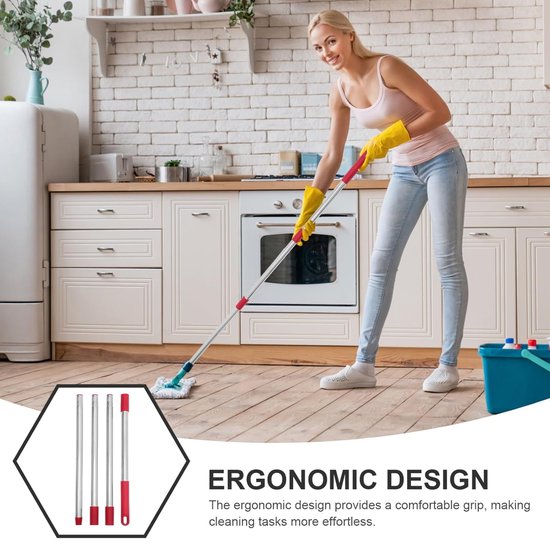 Vervangende Dweilstok - Moppensteel Accessoire - Vloeren Schoonmaken - Verstelbare Lengte - 146cm - Donkerrood — afbeelding 3