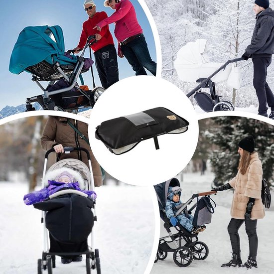 Kinderwagen handmuff - Wandelwagen wanten - Warme handen buiten - Met telefoonvak - 52 x 30 cm - Zwart — afbeelding 3