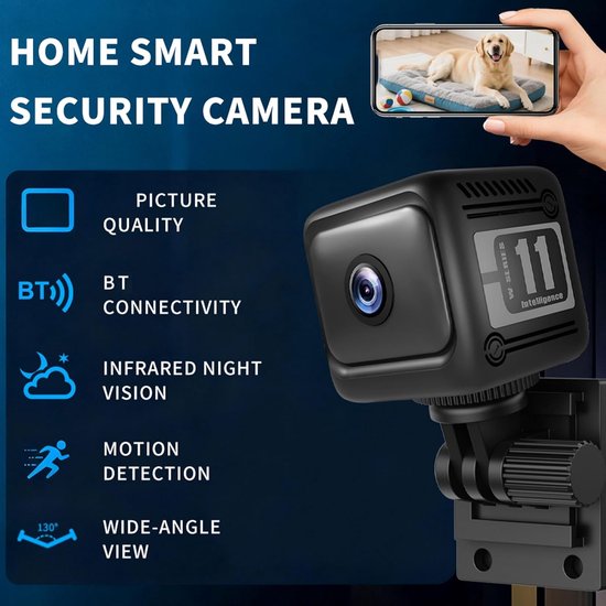 Draadloze Beveiligingscamera - Slimme Camera Binnen Buiten - Bewaking Huis Kantoor - 130 Graden Nachtzicht - Compact Ontwerp - Zwart — afbeelding 5