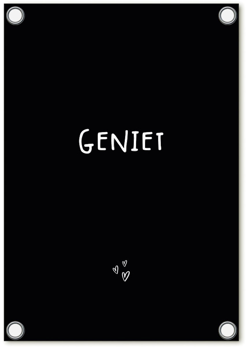 Zoedt tuinposter - zwart met wit tekst - Geniet - 60x80