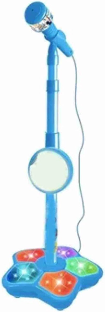 Kindermicrofoon met standaard - Zingende microfoon - Muziekplezier thuis - Ingebouwde verlichting - Ca. 100 x 21 cm - Blauw
