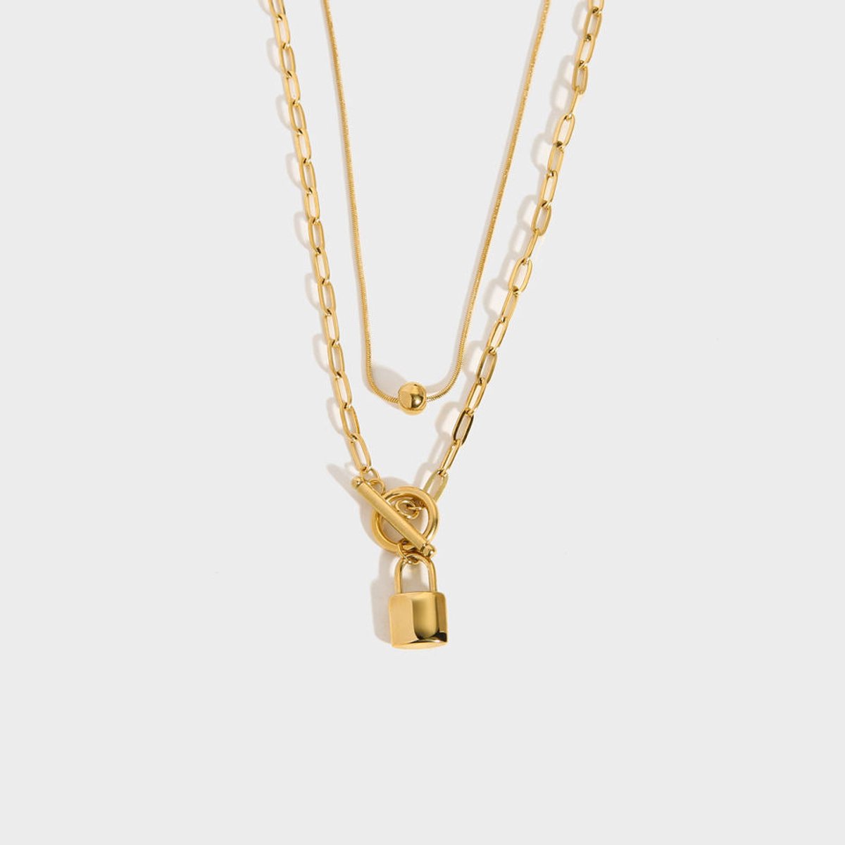 Dubbele Ketting met Slotje – Trendy & Gelaagd Design | Twinolo