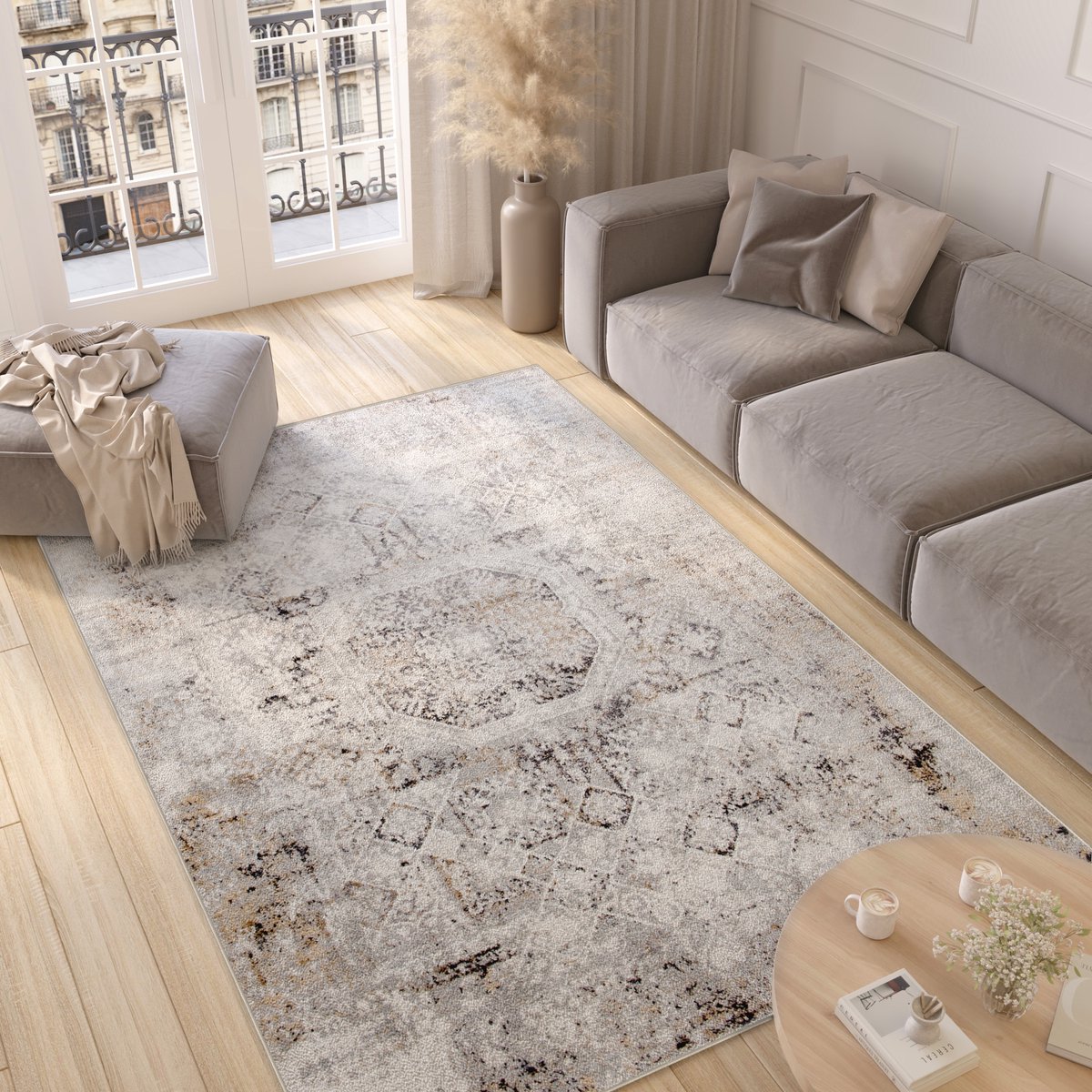Tapiso Valley Vloerkleed Grijs Vintage Woonkamer Tapijt Maat- 120x180