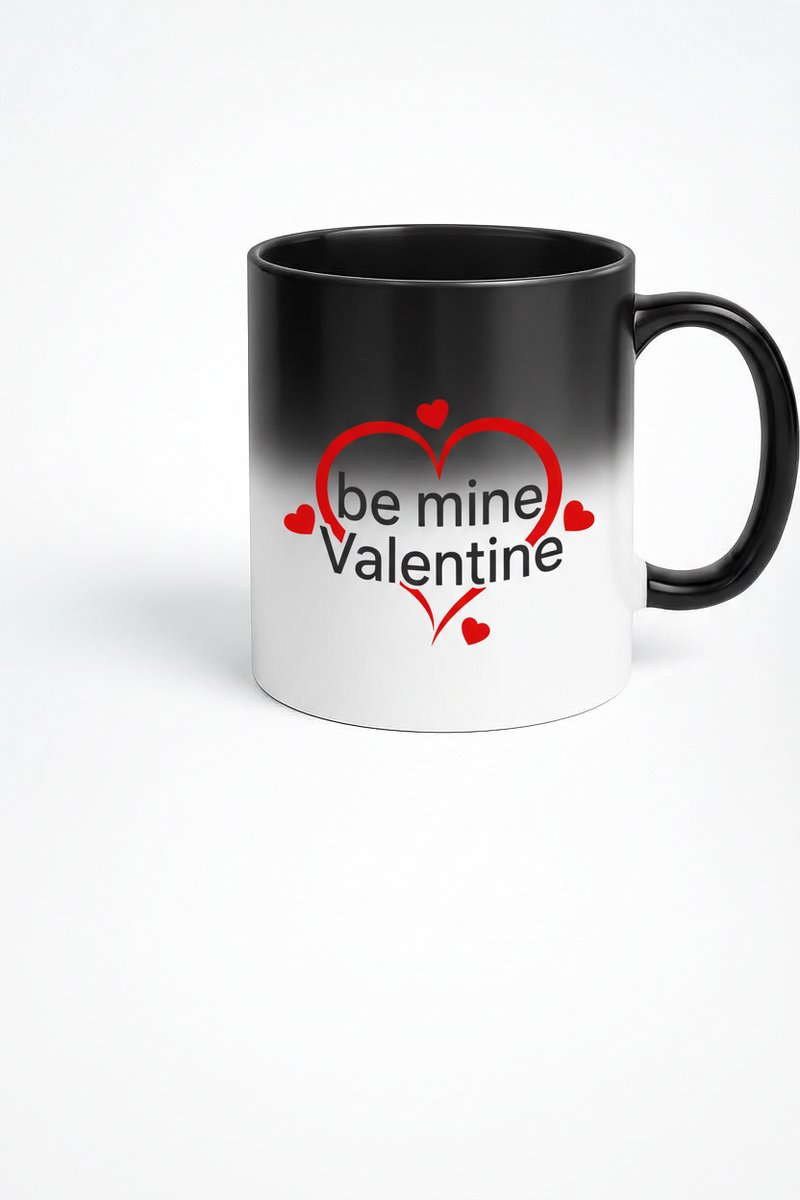 Valentijn Magische Mok 'Be Mine Valentine' - Zwart-Wit Verkleurende Thermo Mok met Hartjes