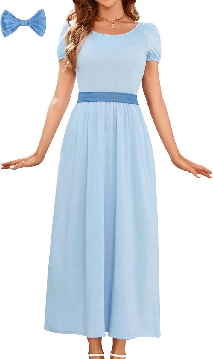 Prinsessen Maxi Jurk Halloween Kostuum Dames Blauwe Strik Riem