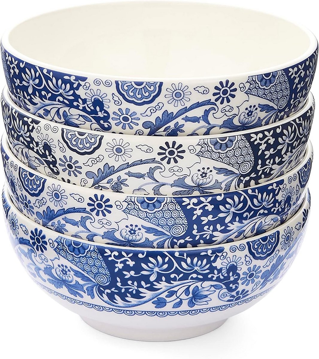 Set van 4 Blauw Witte Aardewerk Kommetjes 14cm - Stijlvol Italiaans Design