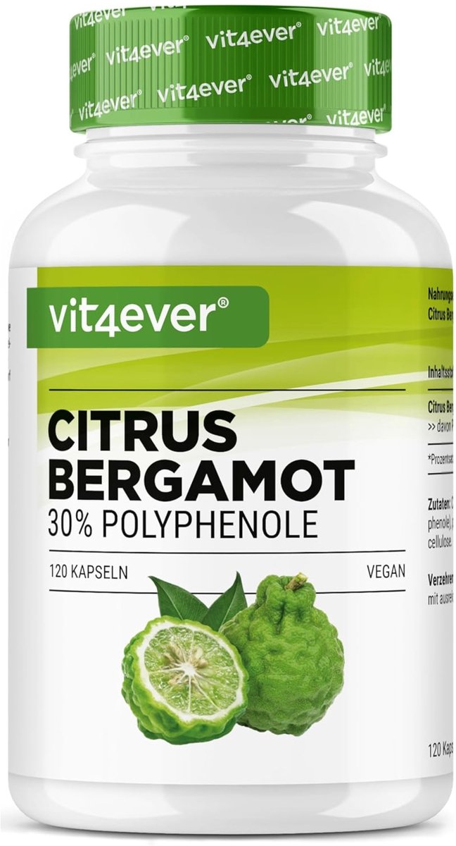 Citrus Bergamot - 120 hooggedoseerde capsules met 750 mg extract per capsule - Premium: 30% polyfenolen - Kruising van ceder(citroen) en bittere sinaasappel - Vegan, zonder onnodige toevoegingen