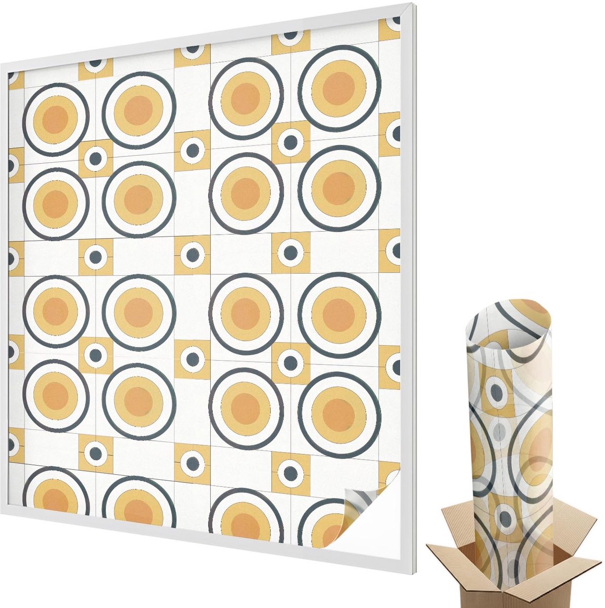Wallfluent Glas in Lood Raamfolie - Retro cirkels Glas in Lood Folie - 100x116 cm - Geel P