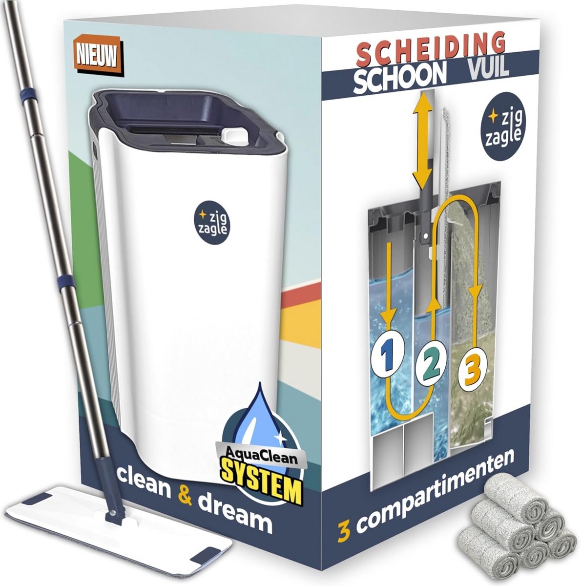 Mop en Emmerset met Scheiding Schoon en Vuil Water voor Hygiënische Vloerreiniging
