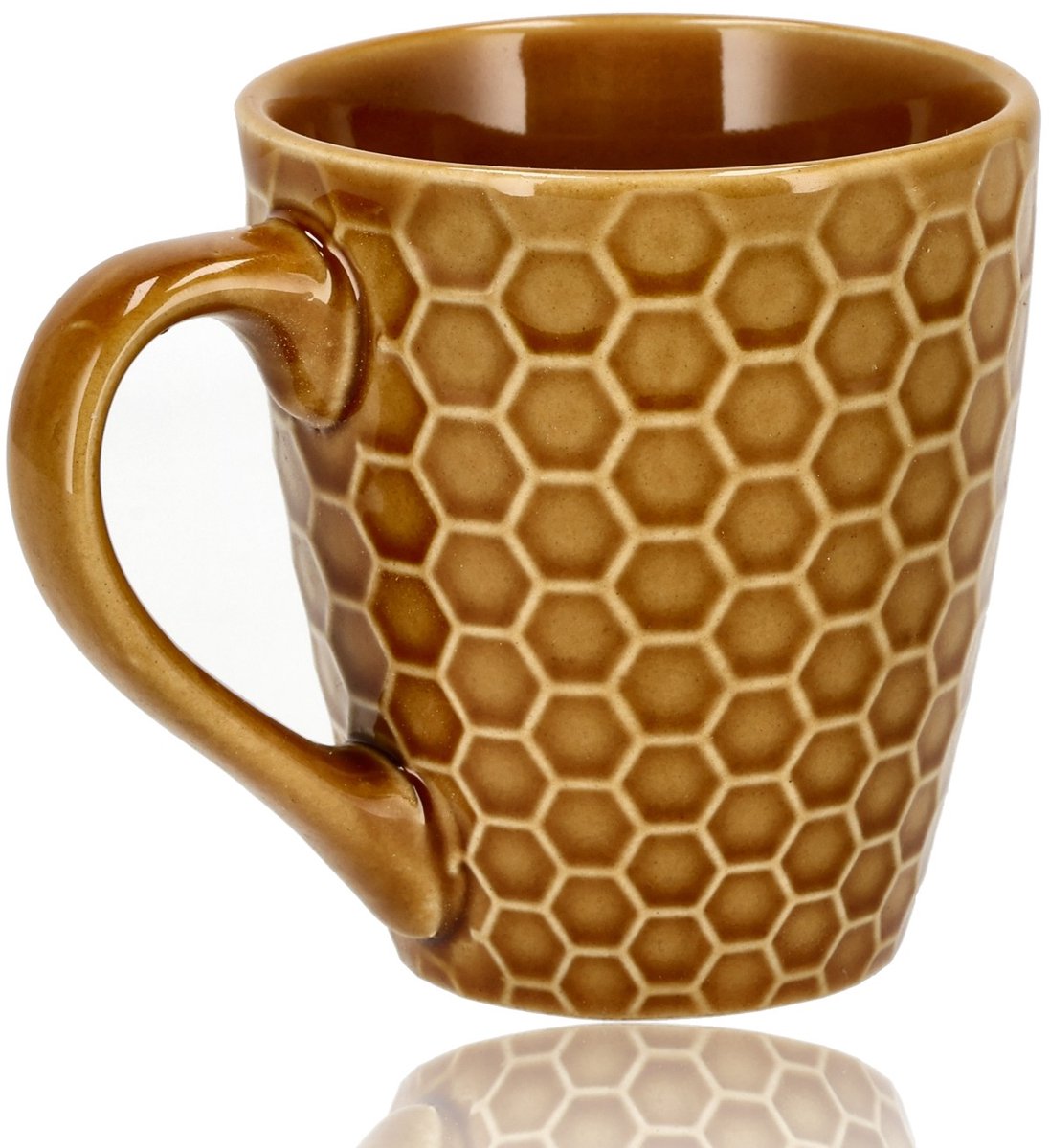 Koffiemok – Keramische Koffiebeker 200 ml met Oor – Aardewerk Koffiemok & Theemok – Kleine Mok voor Koffie, Cappuccino & Espresso – Bruin Honingraat Design