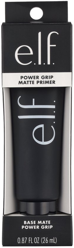 Verpakking met een zwarte e.l.f. Power Grip Matte Primer tube.