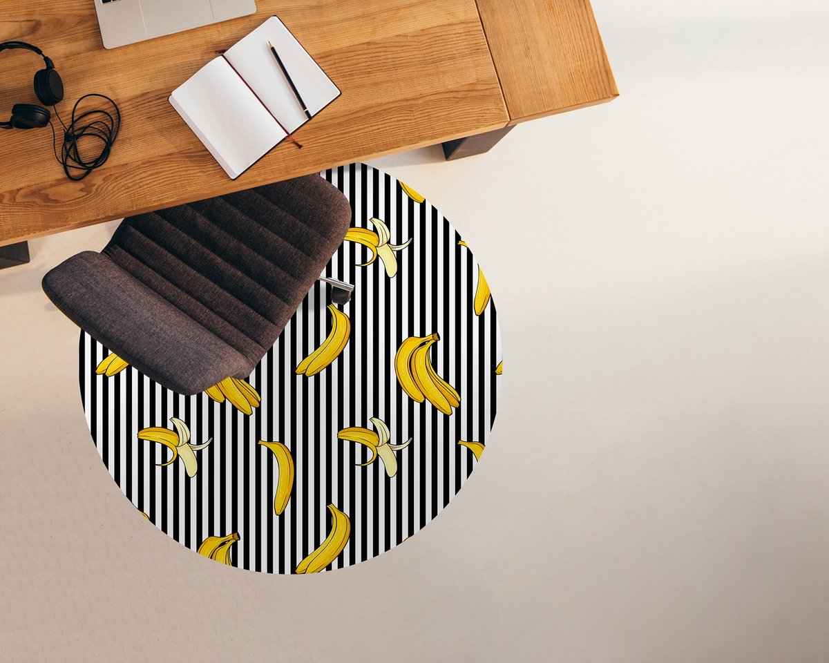 Coloray Vloerbeschermer - Bananen op de strepen Stoel Mat - 100x100 cm - Zwart-wit Vloerbeschermer Harde Vloer - Motif Vloerbeschermer - Mótif Bureaustoelmat - Ronde Mat - Abstracties Thema