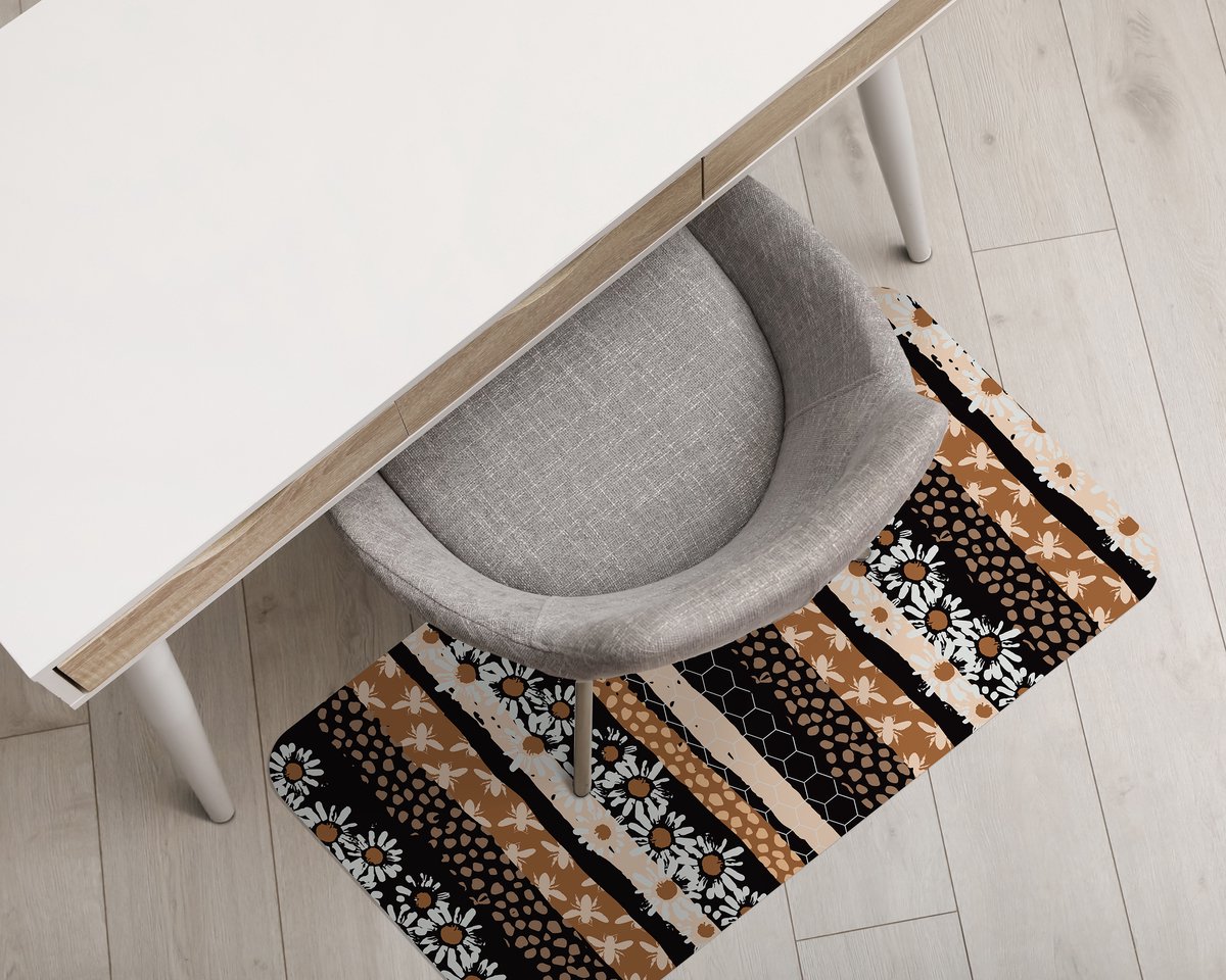 Coloray Vloerbeschermer - Mozaïekbloemen Bijen Vloerbeschermer Bureaustoel - 100x70 cm - Bruin Bureau Stoel Mat - Vloerbeschermer PVC - Mótif Vloerbeschermer - Rechthoekige Mat - Natuur Thema