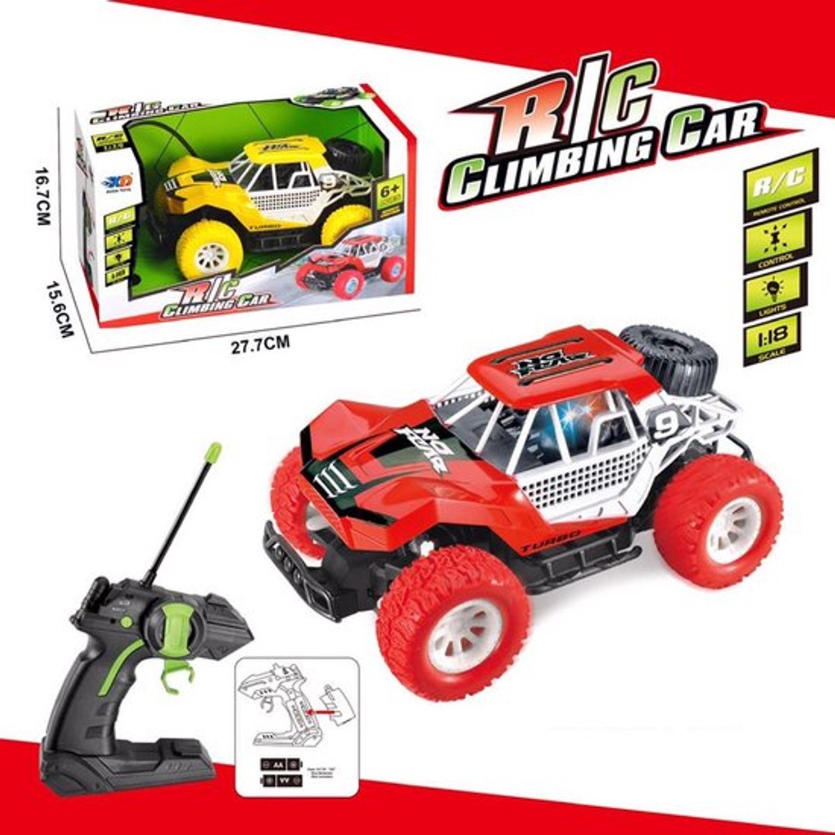 Remote Control Climbing Auto - RC Stuntauto - Buggy - 1:18 - Inclusief herlaadbare batterij - USB Oplaadbaar