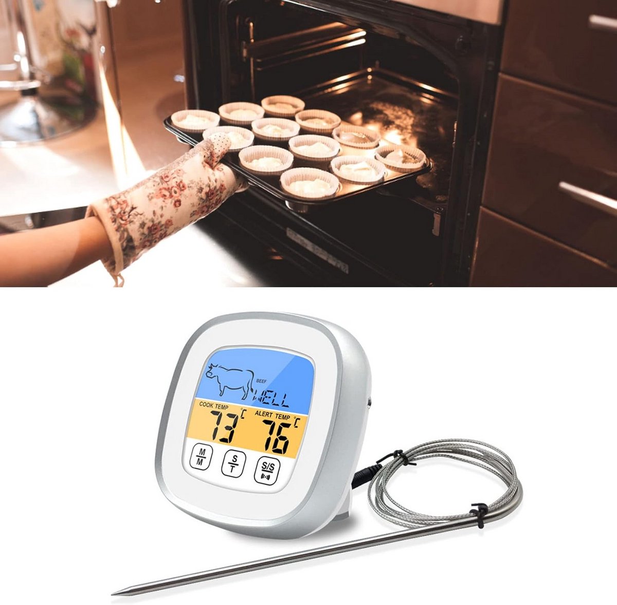 Digitale Keuken- en Oventhermometer met Timer en Alarmfunctie