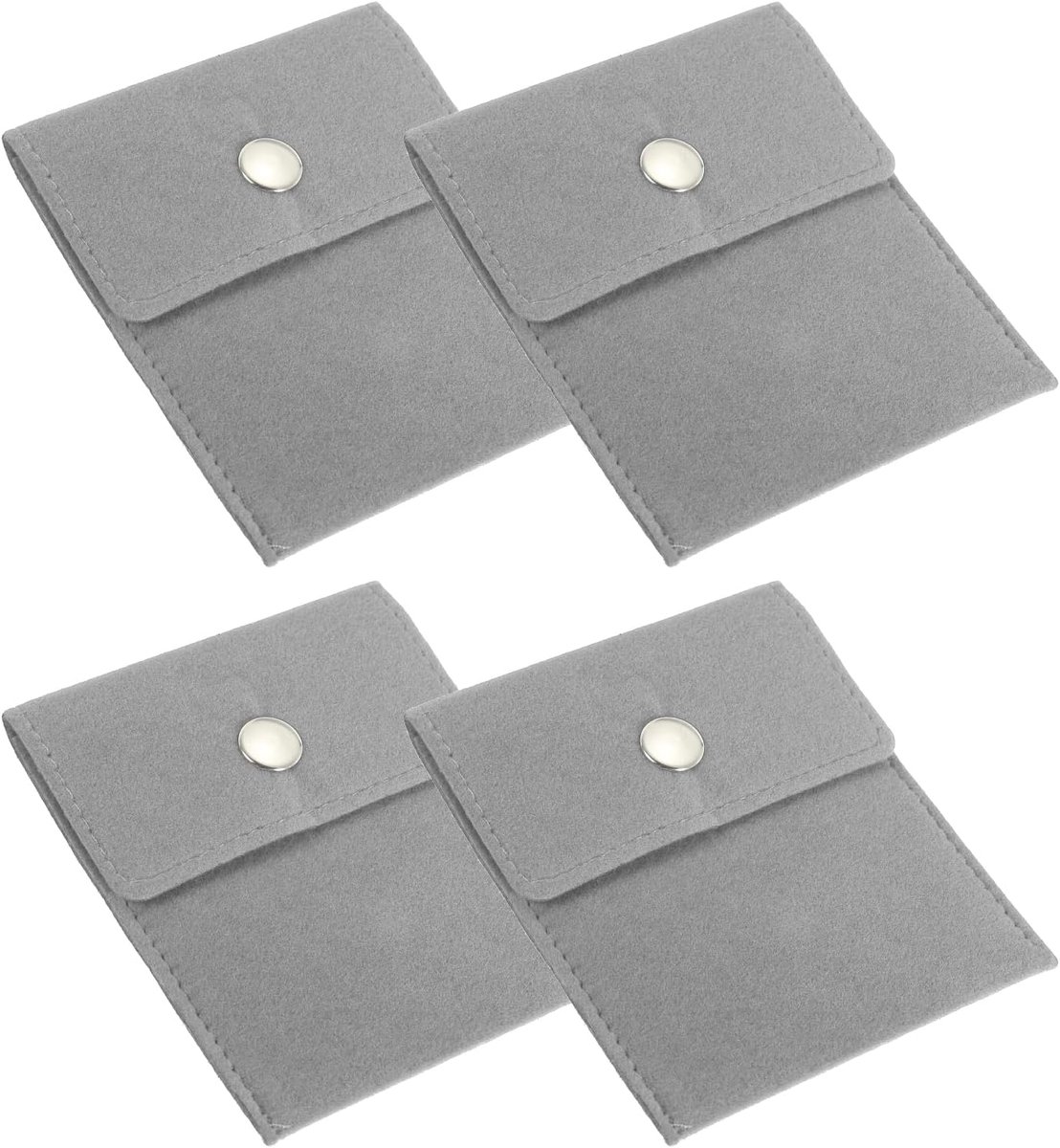 3.5x4 inch Jewelry Pouch - 4 Pack Velvet Pouches - Snap Button Portable Storage Bag voor Sieraden - Earpods - Ringen - Horloges - Grijs