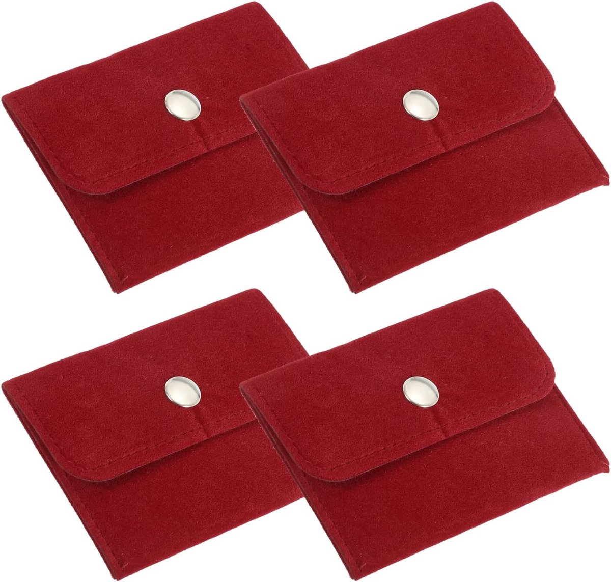 4x7.5cm Sieraden Tas - 4 Stuks Fluwelen Tassen met Drukknop - Draagbare Opbergtas voor Oorbellen - Armbanden - Kettingen - Ringen - Horloge - Rood