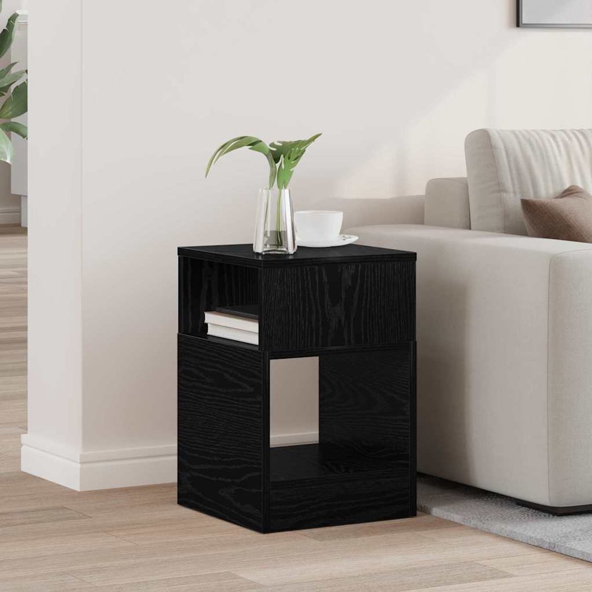 vidaXL Bijzettafel - Zwart - Eiken - 30,5 - x - 30 - x - 45 - cm - Bewerkt - hout Zwart eiken