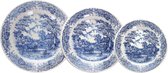18-delig Aardewerk Borden Set voor 6 Personen - Wit en Blauw Servies