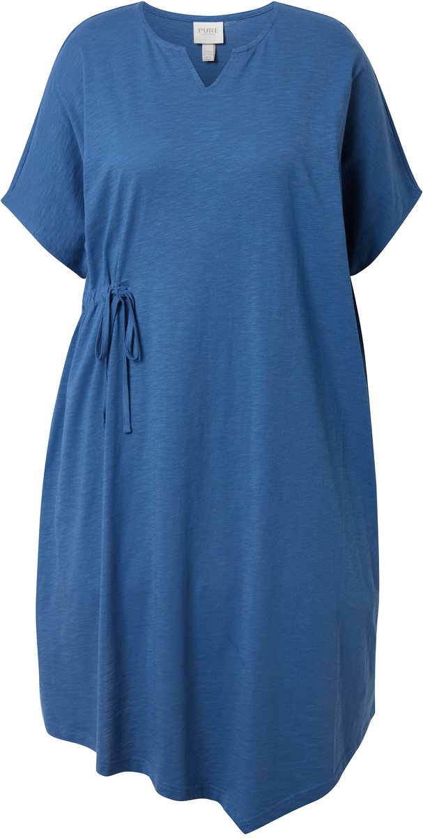 Ulla Popken Dames - Midi-jurk tuniekhals korte mouwen biologisch katoen - Denim blauw - Maat 42+