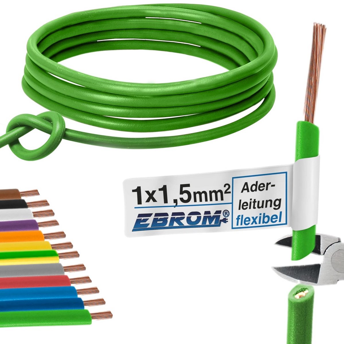 Flexibele Aderleiding H07V-K 1,5 mm2 Groen - Diverse Lengtes