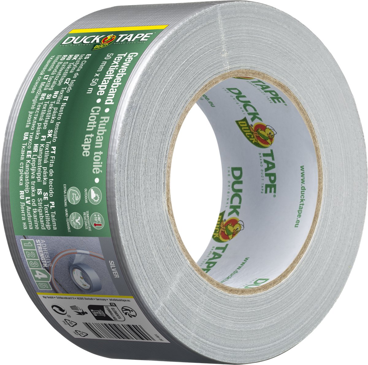 Ducktape ORIGINAL - Premium Duct tape / Textieltape - Zilverkleurig 50 mm x 50 m - Weerbestendig, waterdicht en met de hand afscheurbaar - Universeel inzetbaar voor langdurig repareren, afdichten en beschermen van steen, metaal en hout