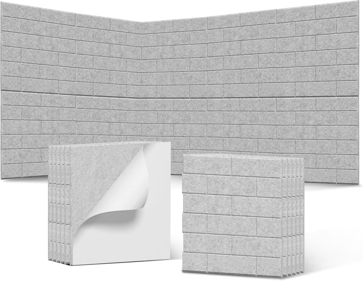 Pak Van 12 - Vierkante Zelfklevende Geluidsisolatiepanelen - 30 x 30 cm - Polyestervezel - Geluidsisolatie Wandpanelen - Akoestische Wandbekleding - Voor Studio, Kantoor En Slaapkamer - Grijs - NAIZY