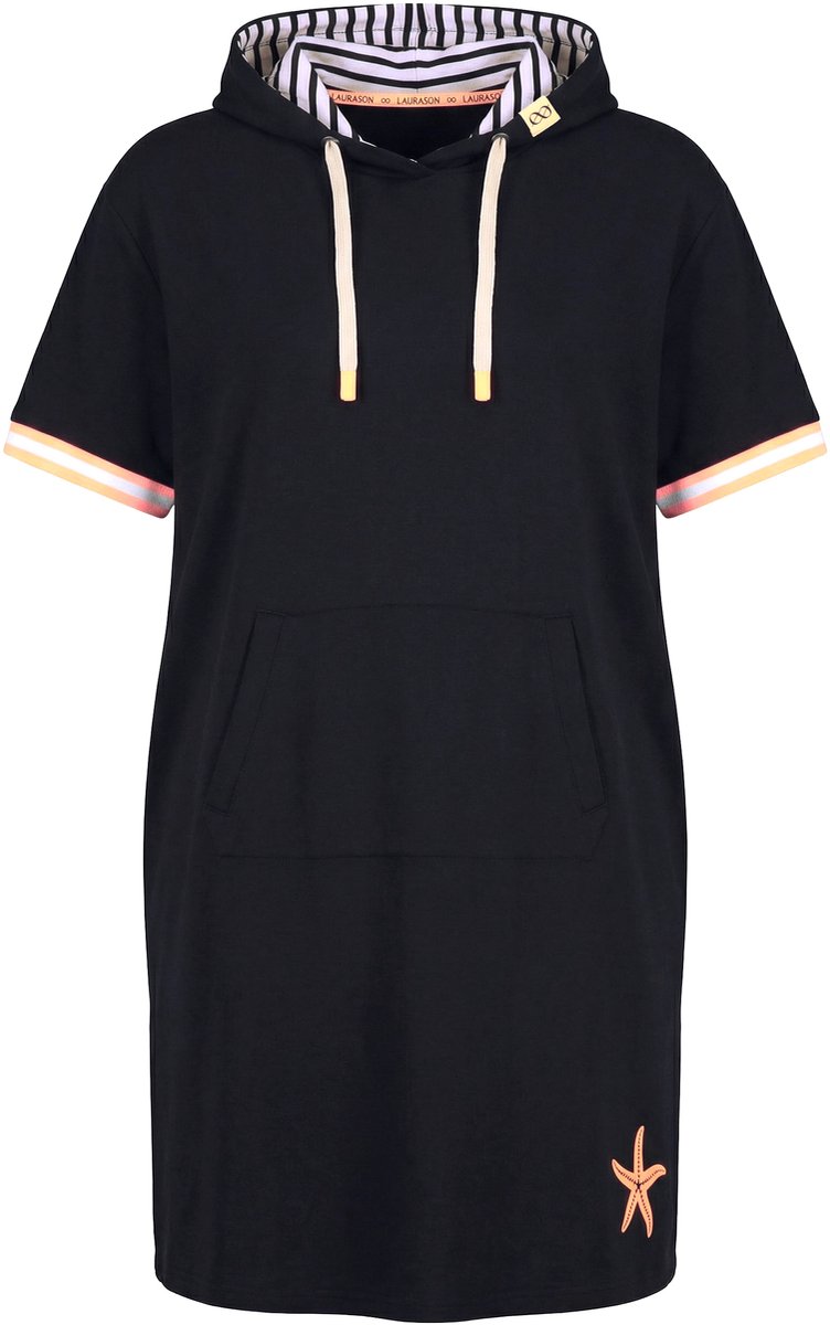 Laurasøn - Dames - Strandsweatjurk korte mouwen capuchon OEKO-TEX - Zwart - Maat 48+