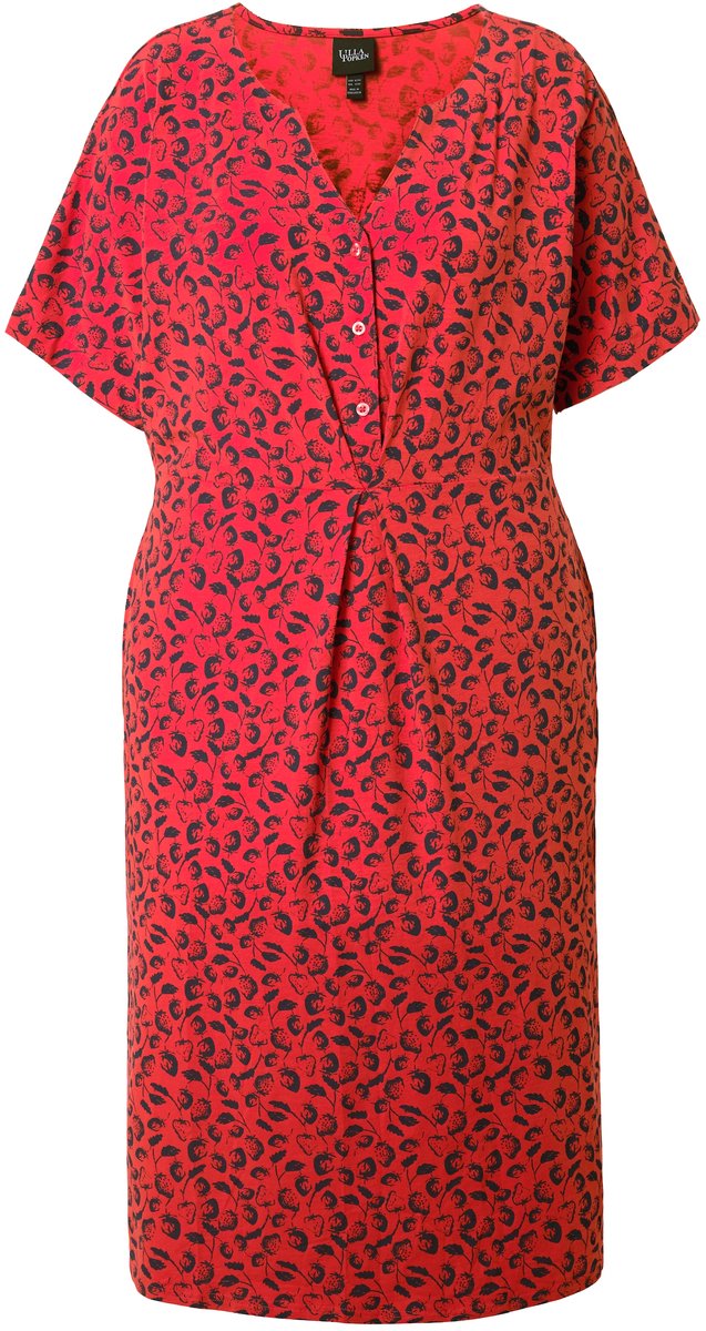 Ulla Popken - Dames - Midi-jurk aardbeien tuniekhals korte mouwen - Koraal - Maat 62+