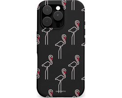 Casetastic hoesje geschikt voor Apple iPhone 16 Pro - MagSafe - Dubbellaagse bescherming - Neon Flamingo Dance Club - Fashion Case - Zwart Wit