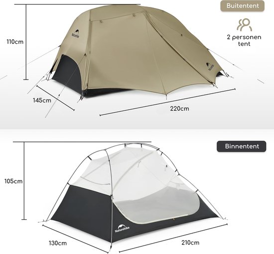 Naturehike Star River 2 UL - Ultralight - 2 persoons tent - Ultra Lichtgewicht tent - Incl. grondzeil - 15D 3000MM - Waterdicht - Hiking, wandelen & bikepacken - Kampeertent - koepeltent - Trekkerstent van Nature — afbeelding 5