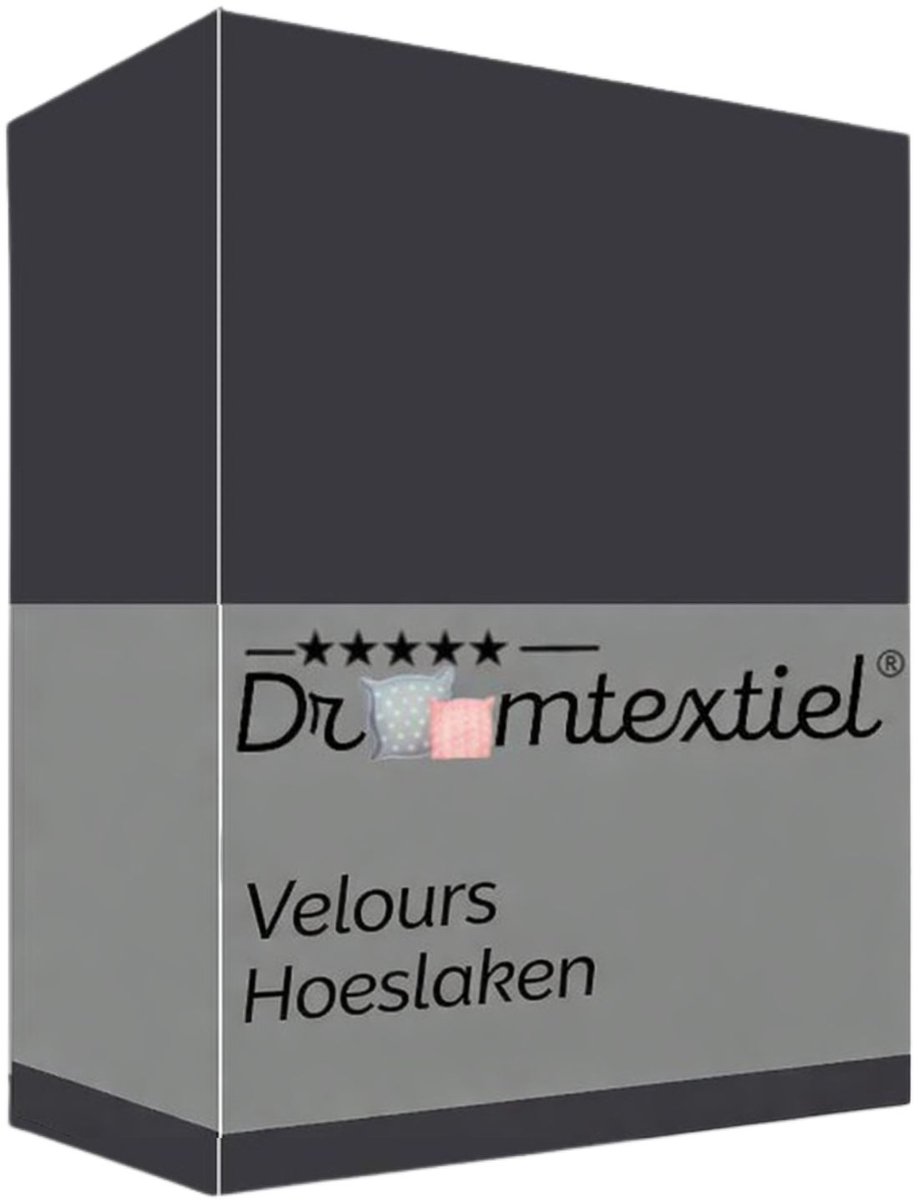 Droomtextiel Velours Hoeslaken Antraciet - 160x200 cm